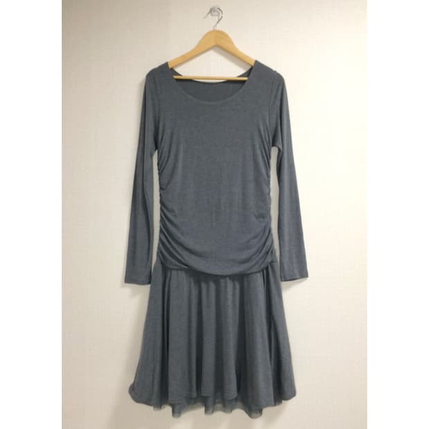 빈티지 그레이 셔링 레이스 레이어드 원피스