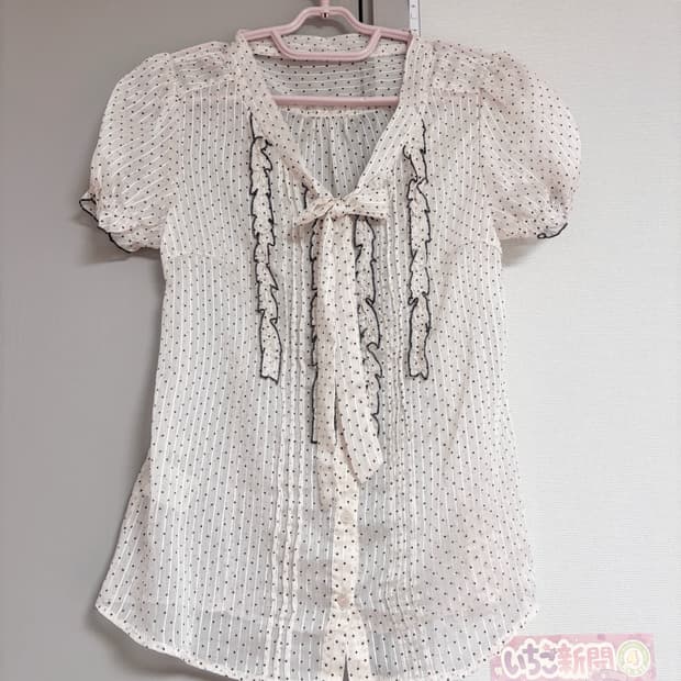 빈티지 러블리 히메갸루 로걀 핑크 도트 딸기 초코 리본 반팔 블라우스