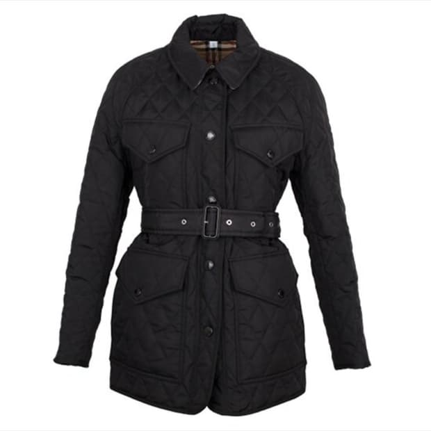 버버리 다이아몬드 퀼팅 벨티드 자켓 블랙 S