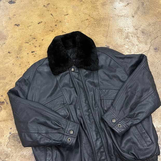 [정품/100] 그린조이 빈티지 퍼카라 소가죽 봄버 자켓 b10
