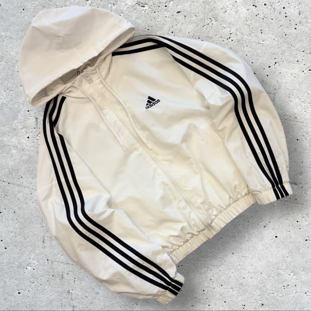 [S] 아디다스 우먼 우븐 삼선 후드 바람막이 화이트 C439