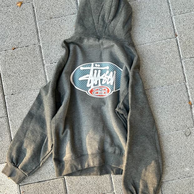 *새상품 레어* 1990s 스투시 챠콜 그레이 프린팅 후드티