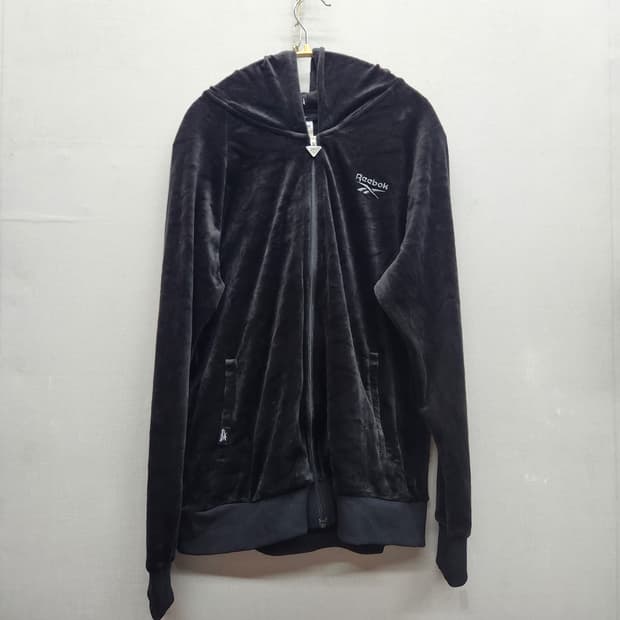 리복 스웨이드 벨벳 로고 후드집업 L