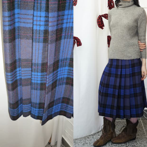 Blue Scottish midi skirt