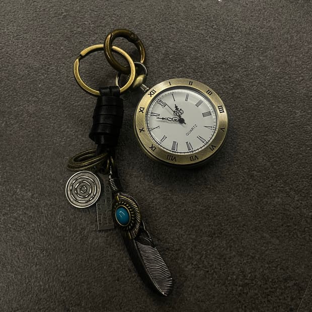 빈티지 회중시계 깃털 키링
