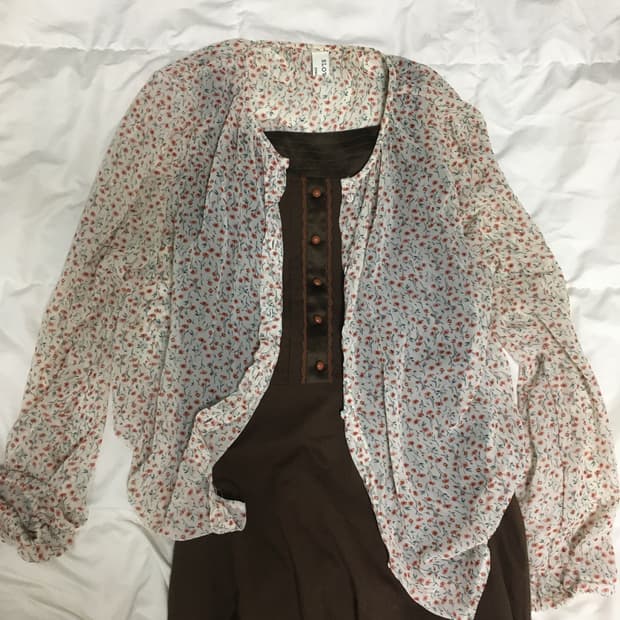일본빈티지 여름 모리걸st 잔꽃 쉬폰 가디건