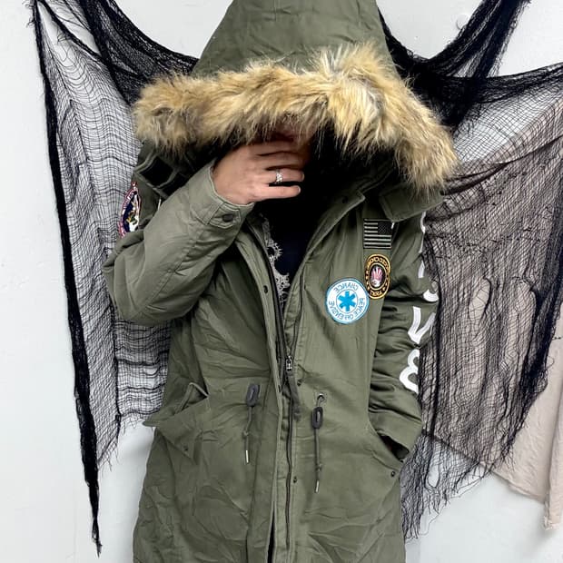 Khaki Patch Detail Fur Over-Size Field H