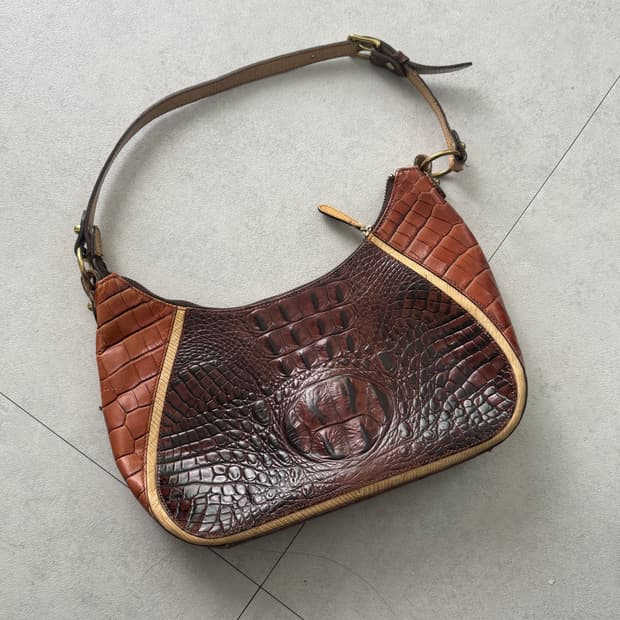 브라민 트라이컬러 리얼 악어 가죽 숄더백