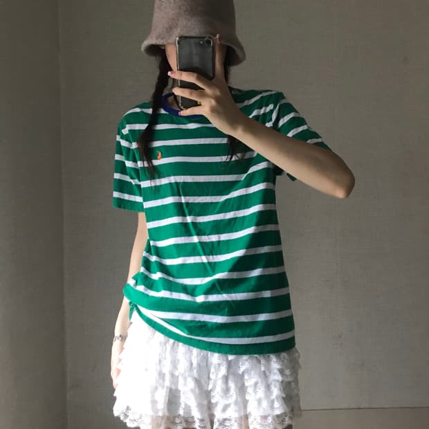폴로 그린 스트라이프 반팔티셔츠