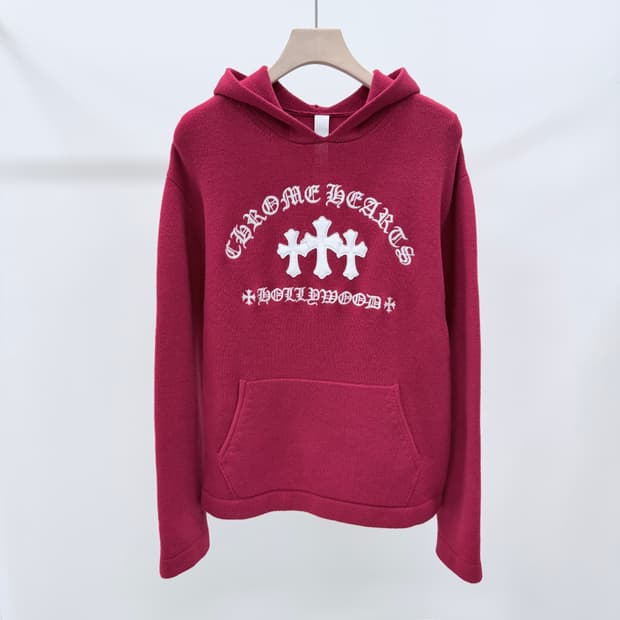 [S+급/M] 크롬하츠 세메터리 레더 패치 캐시미어 후드티