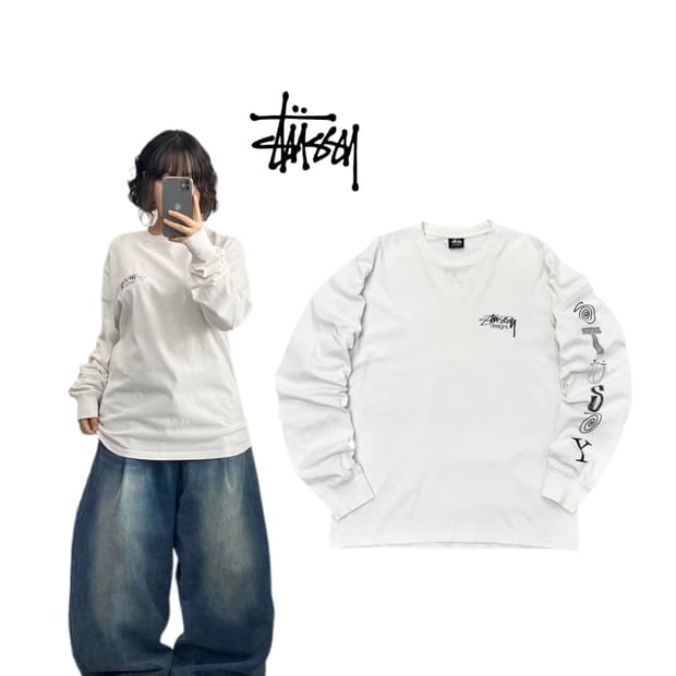 스투시 랜섬 롱슬리브 화이트