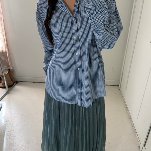 일본빈티지 컨버스 블루 체크셔츠