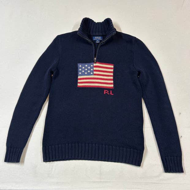 S) 폴로 랄프로렌 네이비 성조기 반집업 스웨터 니트