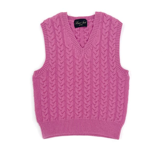 하버색 V넥 케이블 니트 베스트 / OS
