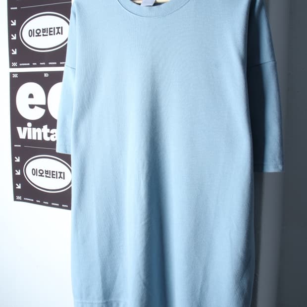 (L-2XL) 제멋 반팔 티셔츠 빅사이즈 연블루 무지-H34945