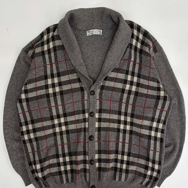[44] 버버리 노바체크 램스울100% 숄카라 니트 가디건
