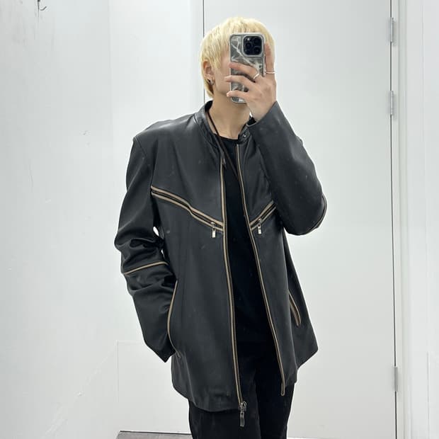 Sheepskin leather piping jacket