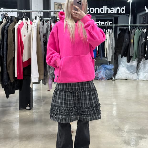 팔라스 핑크 오버핏 플리스 후드 