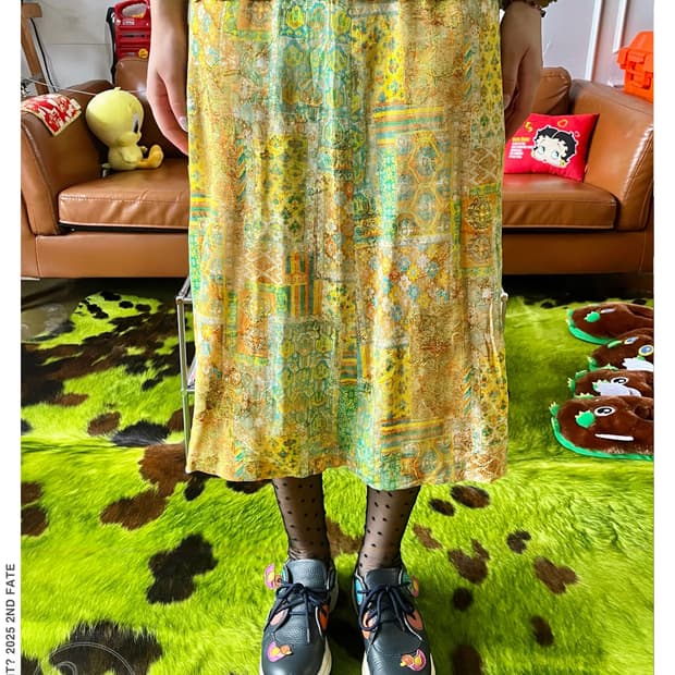 JPN Vintage 3D Detail Retro Print Skirt