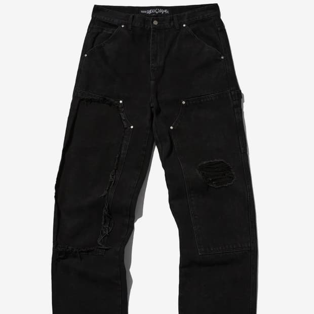 DAMAGED DOUBLE KNEE PANTS [BLA