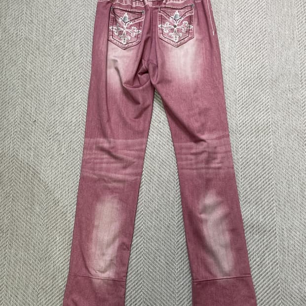 빈티지 플로럴 자수 포켓 밑단 체크 팬츠 J04104