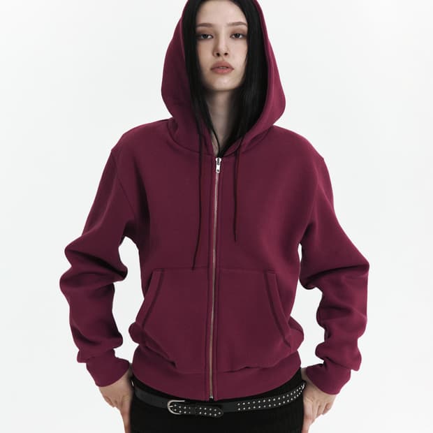 큐리티 C VELVET LOGO FLEECE ZIP-UP HOODIE_P