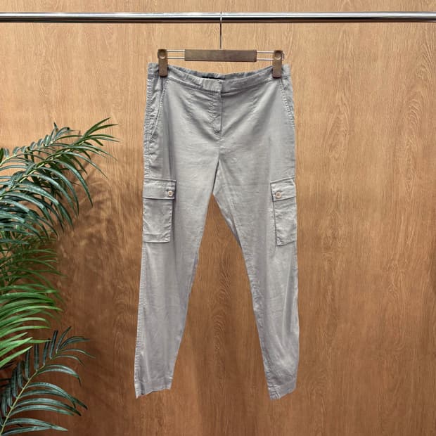 띠어리 카고 팬츠 크런치 텍스처 플랩 포켓 디테일 슬림핏 라이트 그레이