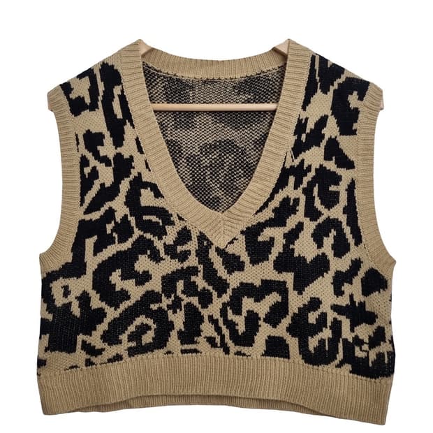 쉬인 레오파드 니트 크롭 베스트