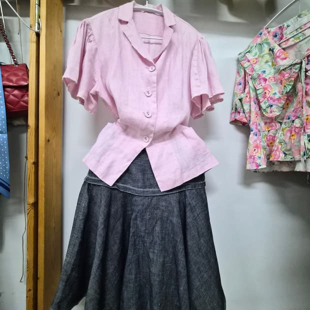 빈티지 린넨 프릴벌룬 자켓. 랙앤본 린넨데님 스커트