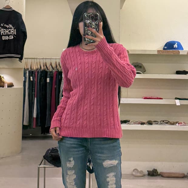 폴로 랄프로렌 케이블 포니 핑크 니트 U1327