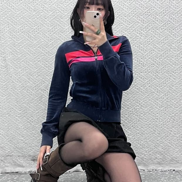 나이키 Y2K 레트로 00's 배색 벨벳 집업 자켓 XS C11222