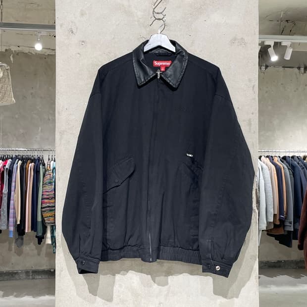 슈프림 블랙 로고 레더 카라 신슐레이트 워크 자켓