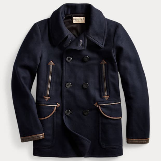 폴로 더블알엘 RRL 레더 가죽 트림 피코트 자켓 Leather-Trim