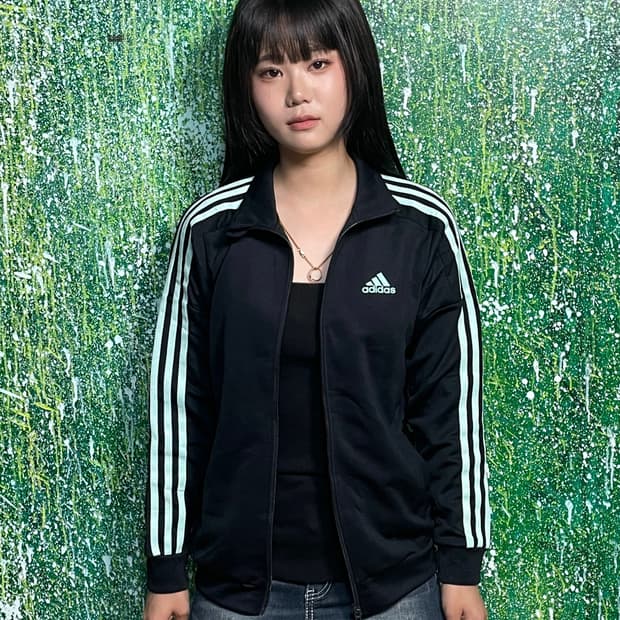 아디다스 스몰로고 블랙 스카이블루 삼선 져지 트랙탑 XS