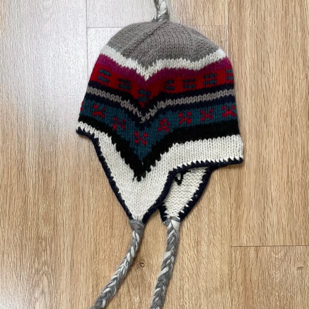 택포) JP 일본 빈티지 패턴 울 니트 귀달이 이어플랩 비니 모자