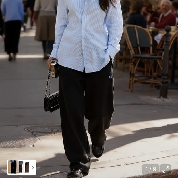 챔피온 C로고 와이드핏 스웨트 팬츠 Black