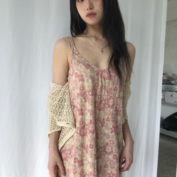 피치 플라워 나시 원피스