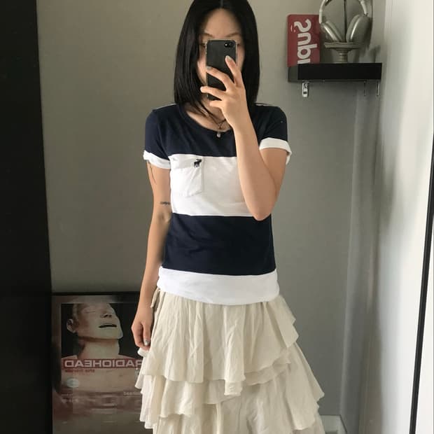 아베크롬비 산양 로고 단가라 반팔티