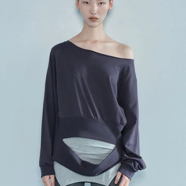 세릭 ONE SHOULDER CUT-OFF TOP / NAVY