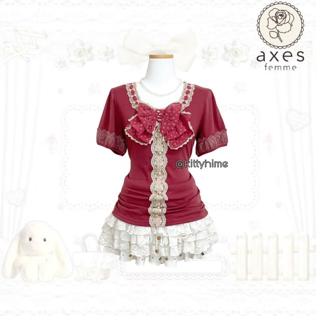 Axes femme 엑시즈팜 빅리본 도트 블라우스 탑 히메갸루 엑팜리본
