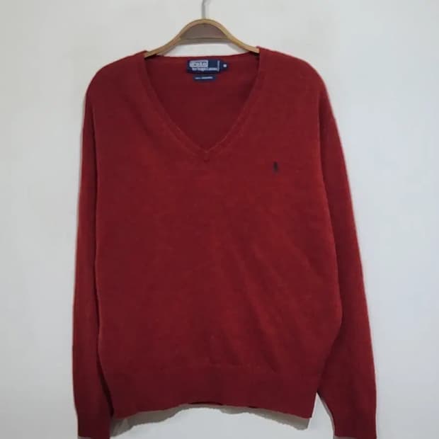 (L) 랄프로렌 폴로 니트 버건디 램스울 브이넥 스웨터 