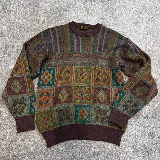 빈티지 에스닉 라운드 울 니트M