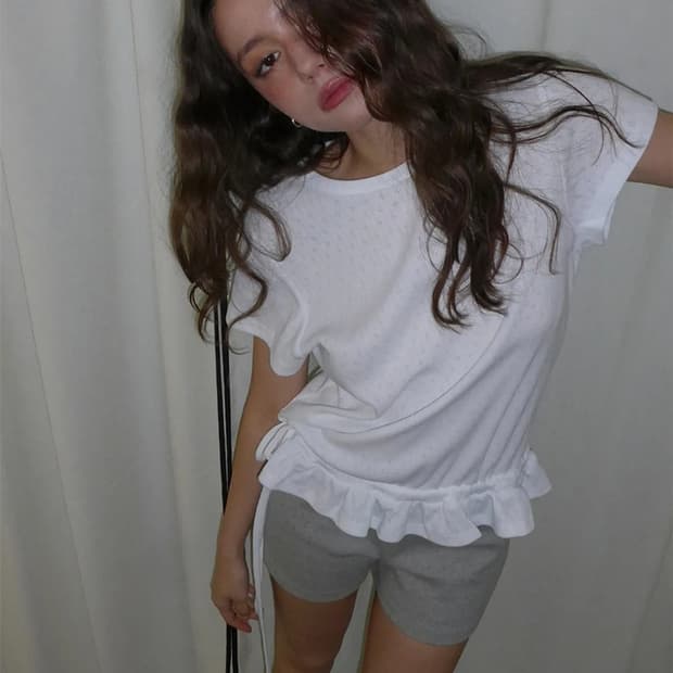 렌세Eyelet Frill Half 반팔