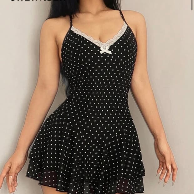 쉬인 도트 레이스 미니 원피스