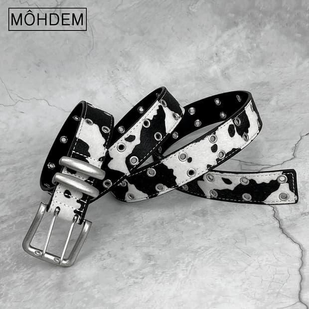 [Unisex] 카우 레오파드 송치털 웨스턴 롱 벨트