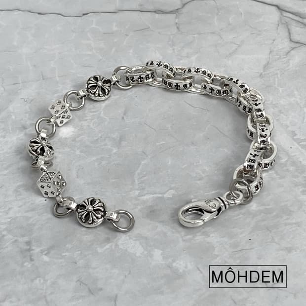 [Unisex] 하프&하프 크롬 실버 체인팔찌