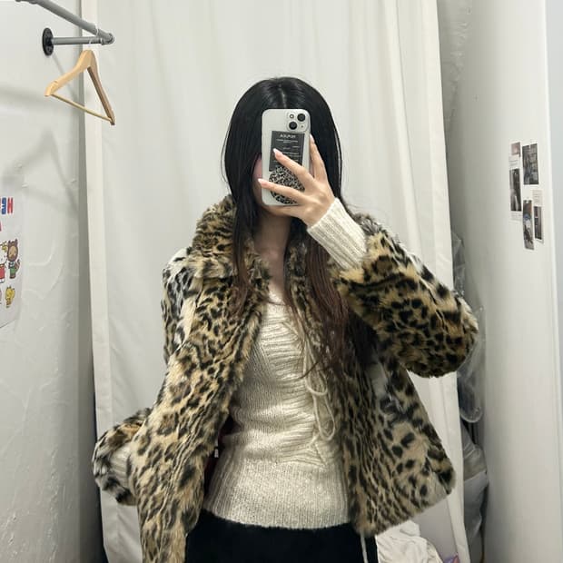 갸루 호피 레오파드 퍼 자켓