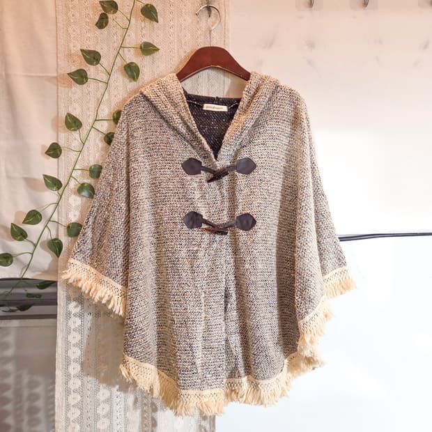 후드 더플 케이프 가디건