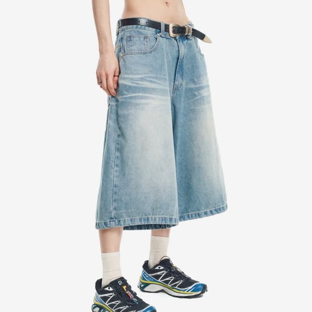 8부 데님 버뮤다팬츠 - 라이트블루