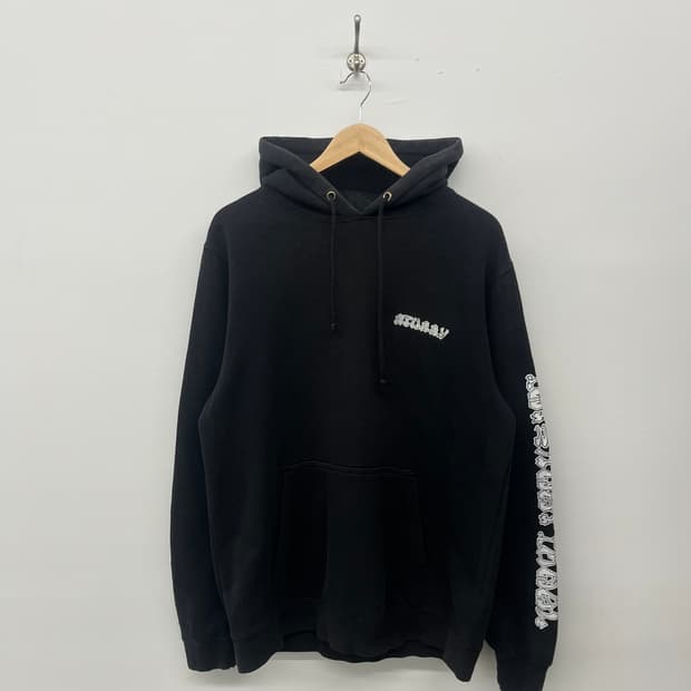 스투시 블랙 후드티 프린팅 남L